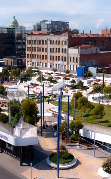 An aerial view of Prahran Square